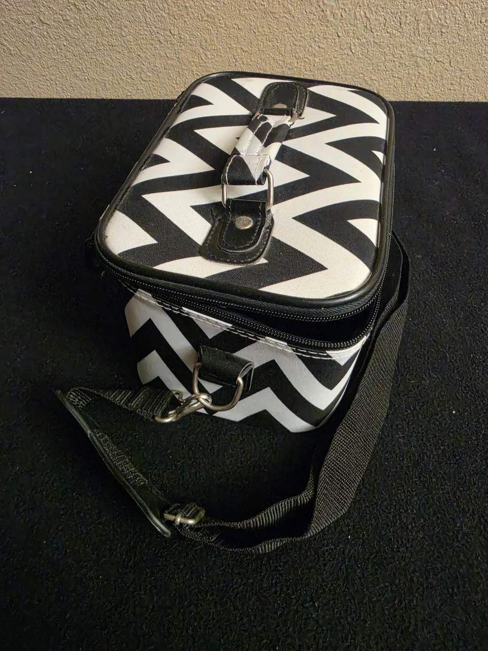 Black and White Chevron Train Case Cosmetic Bag